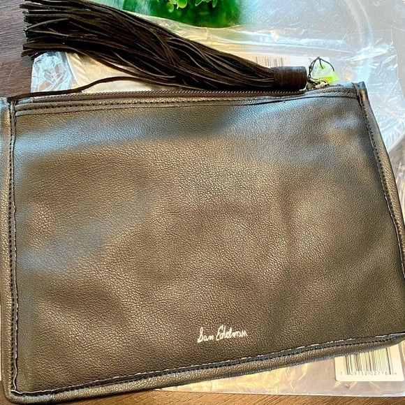 Sam Edelman Seedbead Clutch Stripe Floral Suede with Leather Tassel Pull